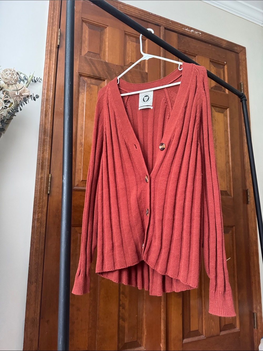 Urban Outfitters Rust Ribbed Button-Front Cardigan